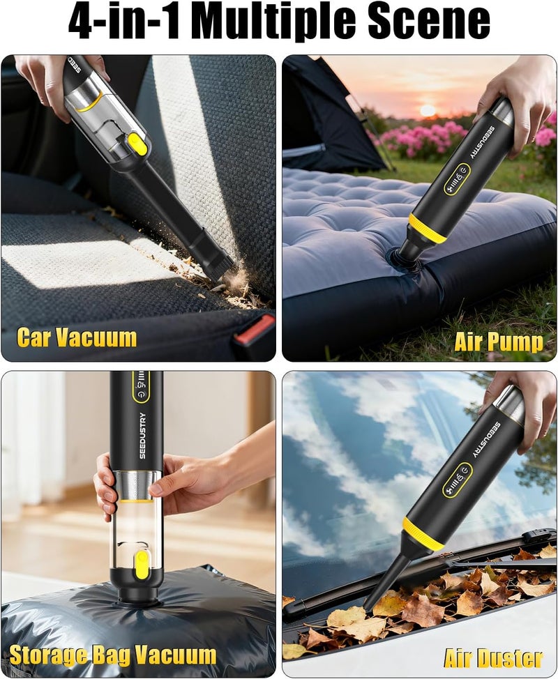 SEEDUSTRY Handheld Vacuum Cleaner Cordless, Mini Small Car Vacuum, Portable Pet Hair Vacuum, 3 Suction Modes-Up to 18000pa, 6 Blow & Suck & Deflate & Inflate Nozzles for Car, Pet, Office, Home - Image 4